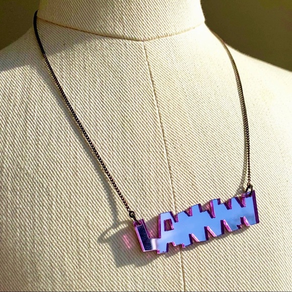 Lanvin Paris Purple Mirrored Lucite Logo Necklace - Picture 3 of 4